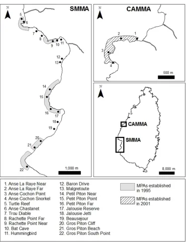 Fig 1. Locations of sampling sites in Saint Lucia surveyed in 2011. All but one site (Site 16) were alsosurveyed in 2001