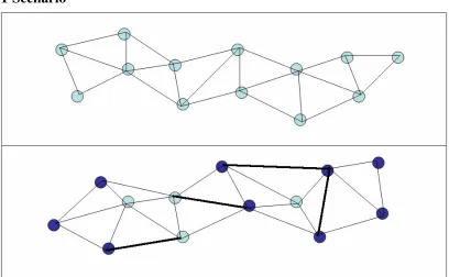 Figure 1: Dark shaded nodes have changed their positions, and some communication links have also Triangulated network before (top) and after (bottom) the movement of some nodes