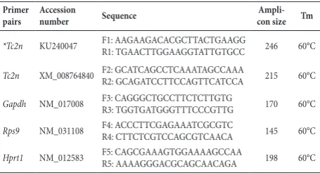 table 1. The primer pairs for reverse transcription-PCR and real time-PCR.