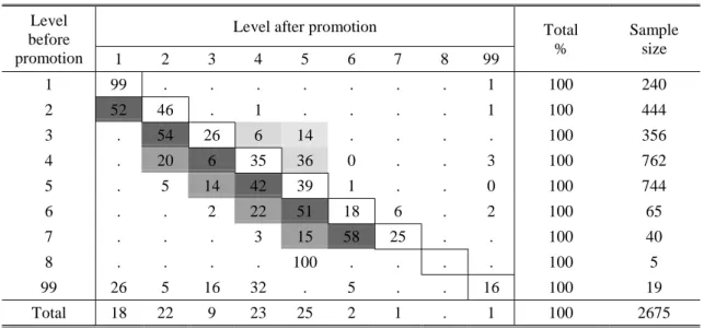 Table 3. Promotion matrix, 1991-1995