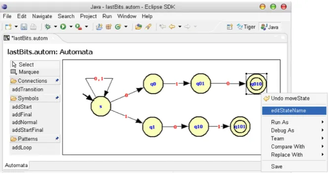 Figure 8: Generated Automata Editor Plug-in in ECLIPSE