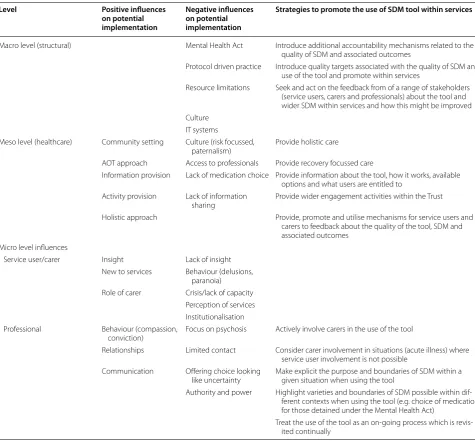 Table 2 Summary table of multi-level positive and negative influences on the implementation of the SDM tool based on qualitative data along with strategies to promote the use of SDM at each level