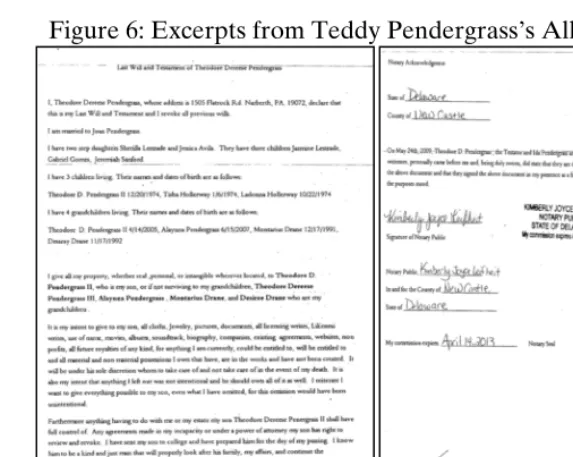 Figure 6: Excerpts from Teddy Pendergrass’s Alleged Will134  