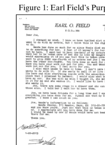 Figure 1: Earl Field’s Purported Codicil6  