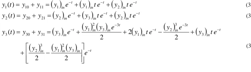 Fig 2, represent concentration  y  versus time t. From these figure, it is inferred that when the initial values increases, 2