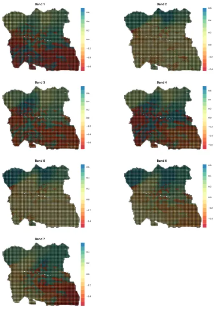 Fig. 5.  Inputs into land cover classifications: the GWPCA band loadings for PC1 