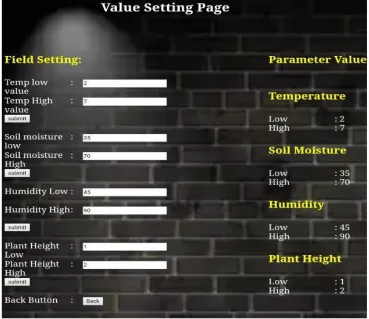 Fig. 5: Value Setting Page  
