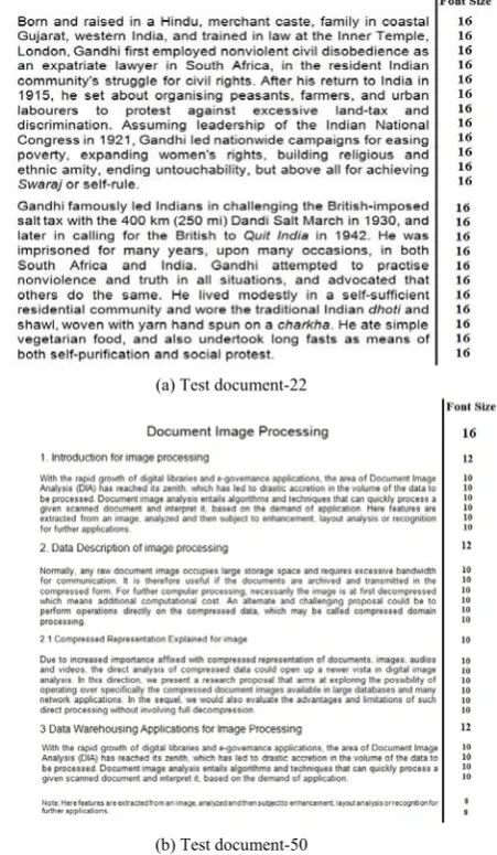Figure 10: Results for automatic font size in documents of similar font size and mixed font size text lines  