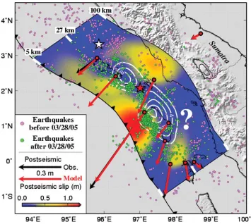 Figure 1.1: An example of interaction between earthquakes and aseismic quasi-static slip