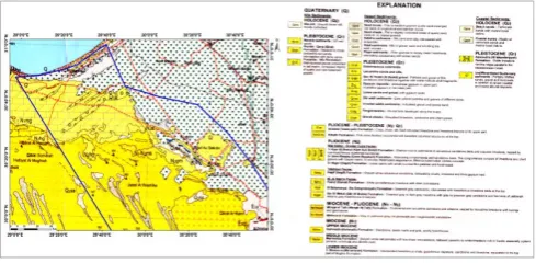 Figure 3. Geologic map of the study area,13 the blue border shows the area of study. 