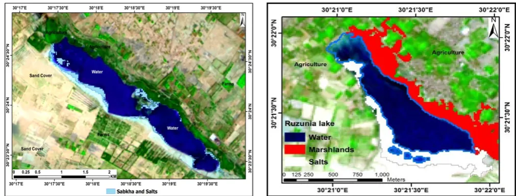 Figure 10b. Maximum Likelihood classification map of Zug- ElHamra Lakes illustrating the various environmental zones