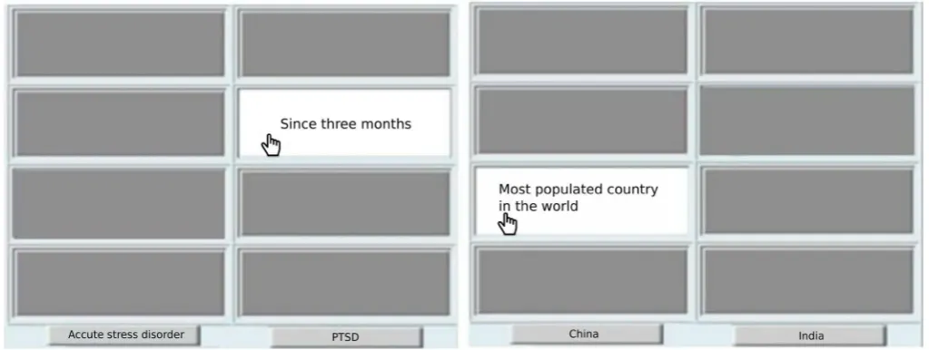 Figure 1. Example of clinical (left) and control (right) MouselabWeb matrices. 