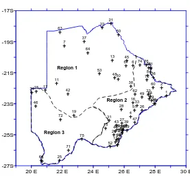 Figure 4. Homogeneous regions for IDF curve regionalization of Botswana. 