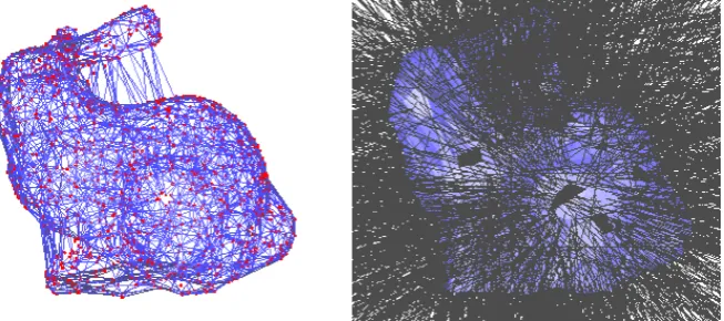 Figure 4. Left is a conformal alpha shape for this sample. Right illustrates the conformal alpha shape filtration with normal for each face triangle