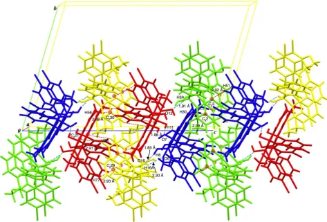Figure 4. Waved sheet structure of tetramers formed by two types of non-classical C–H…Cl hydrogen bonds (dashed pink lines)