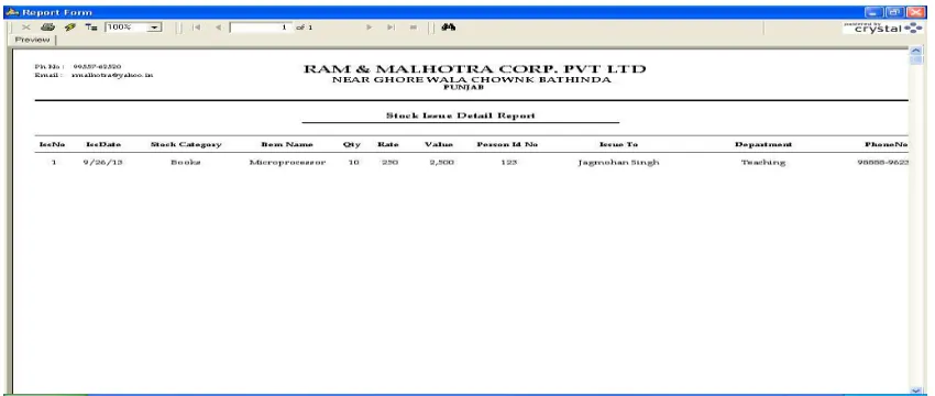 Fig 1.1: - Visual Basic Form of Stock Issue 