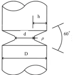 Figure 3. Gage section of the cylindrical specimen with a circumferential V-notch [1]