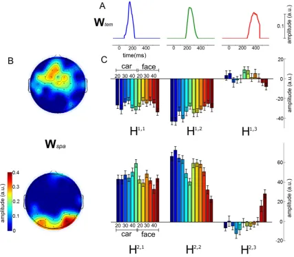 Fig. 3. Temporal and spatial components clustered and averaged across all ten subjects