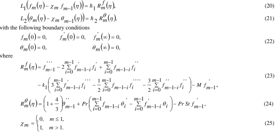 Figure 1:   -curves of f(''0)andθ('0)for 20th order approximation when k1=0.,1M=0.,5R=0.,5Pr=0.71,St=0.,2S=0.1