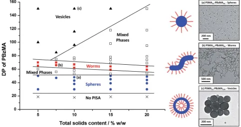 Fig. 6Phase diagram constructed for PSMAmorphologies obtained at full conversion were assigned on the basis of TEM studies