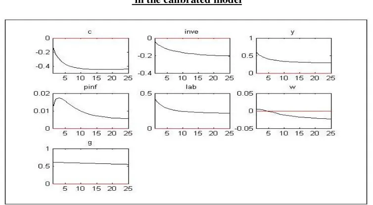 Figure (1): The responses of the variables of interest to a positive government spending shock 