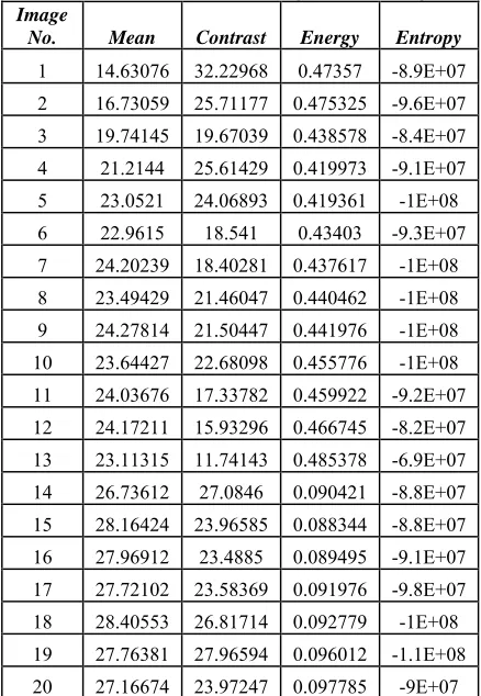 Table 1: Features for Normal Images in the Training Set 