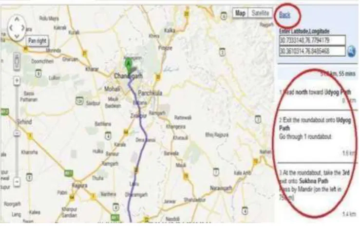 Figure shows the first application where location will be found .As shown in figure by clicking on the 'next' button will open up next page, where the route and the distance travelled will be found