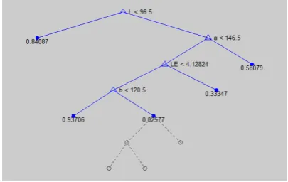 Fig. 3. Decision tree for the six extracted features of the sample data for lesion segmentation