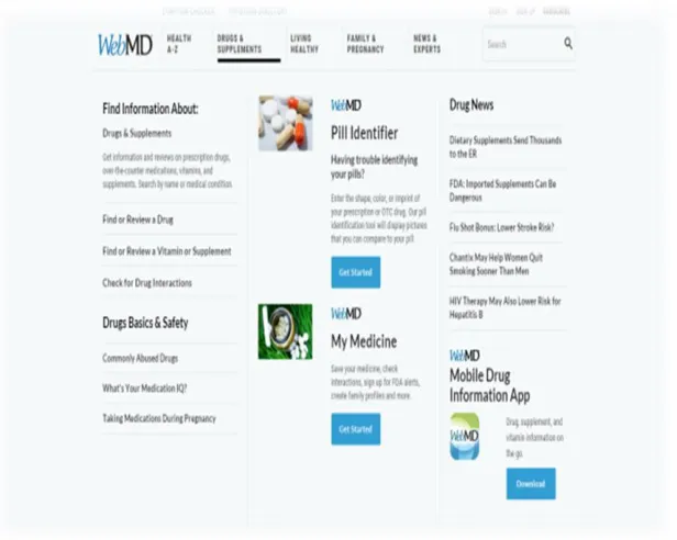 Fig. 5: Drugs & Supplements Page on WebMD 