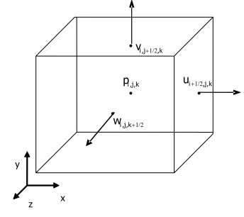 Figure 2.  One unit of three-dimensional MAC grid 