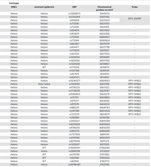 Table 1. A list of SNPs located between chromosomal positions 35,645,170 and 37,435,183 on 17q, for which the WBCs were heterozygous