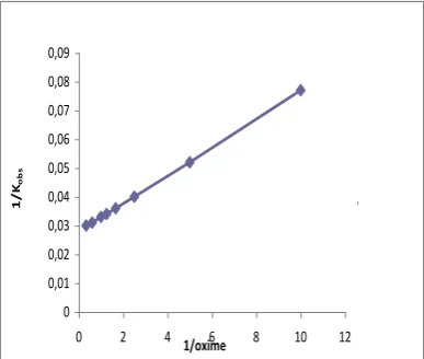 Figure 2. Oxidation of acetaldoxime by BDSD: A double reciprocal plot 