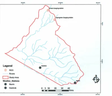 Figure 3-2 River gauges and weather stations in the area of study. Source: Author,