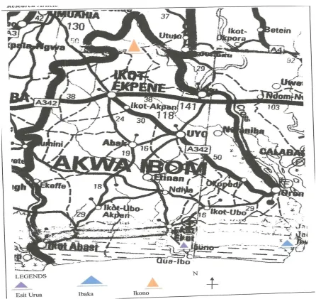 Fig. 3. Map of Akwa Ibom Nigeria showing the locations under consideration 
