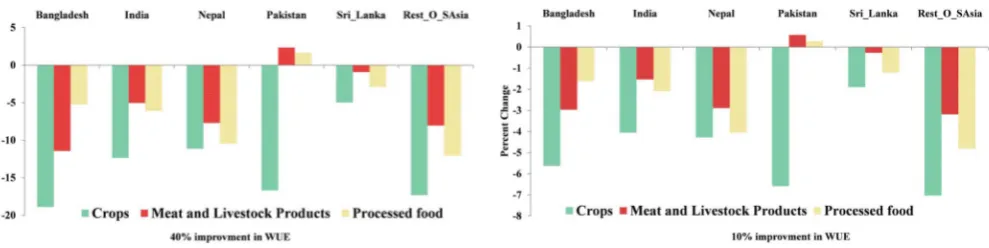 Figure 4. Impacts of improvement in water use efficiency on prices of food items in South Asia