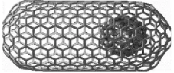 Fig. 4 The atomic structure of graphite. The dashed lines indicate the weak connection betweenthe planes of graphite