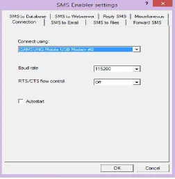 Fig. 1: SMS Enabler Settings Window 