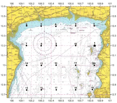 Figure. 1. Map showing sampling stations in the study area of the inner Gulf of Thailand
