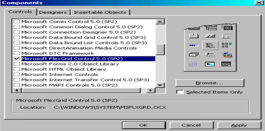 Figure 1: Components Dialog Box  