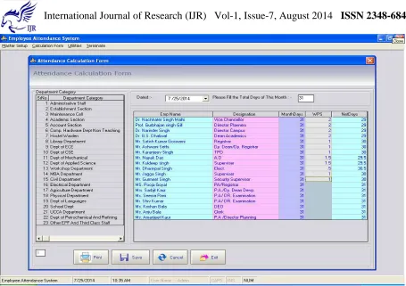 FIGURE 9.My Research of Attendance Form with MS Flex Grid with color 