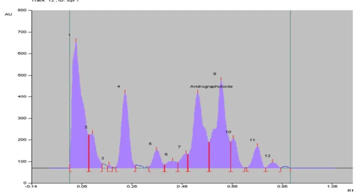 Figure 4. HPTLC chromatogram of microwave-assisted extractions (MAE) extract of A. 