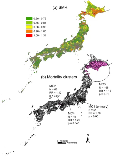 Figure 4SMR and mortality clusters for breast cancerSMR and mortality clusters for breast cancer