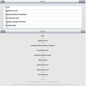 Figure 2: Screen shot of SampSize app for non-inferiority worked example withstandardised diﬀerences.