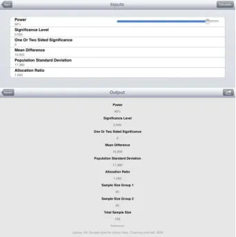 Figure 3: Screenshot of SampSize app custom settings for a sample size calcula-tion.
