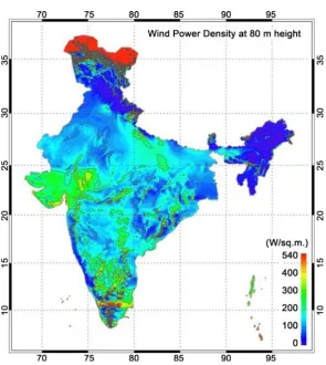 Figure 8. Wind power density map of India at 80 m height [15]. 