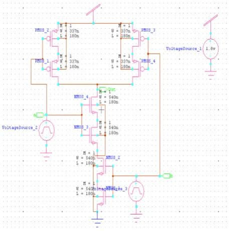 Fig. 5  Circuit for NAND gate using Stacking technique  