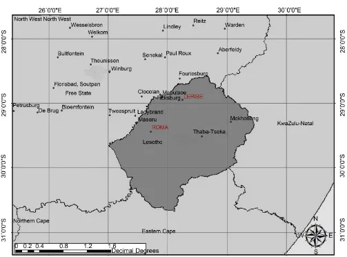 Figure 1. Trial sites Leribe and Roma in Lesotho. 