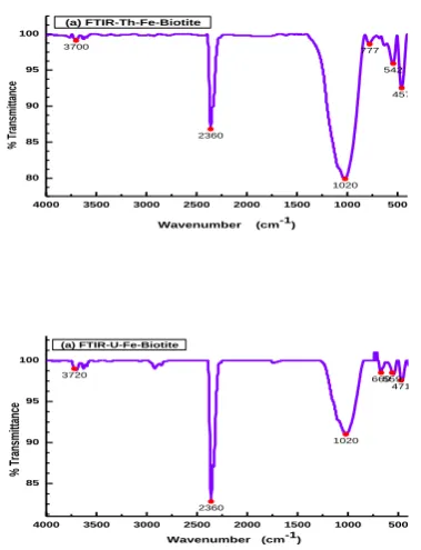 Figure 9a and b. X-ray diffraction patterns of Fe-biotite after (a) Th- adsorption, (b) U-Adsorption 