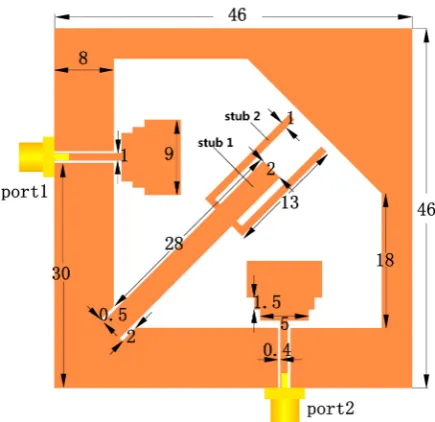 Figure 1. Configuration and parameters of proposed an- tenna (unit: mm). 