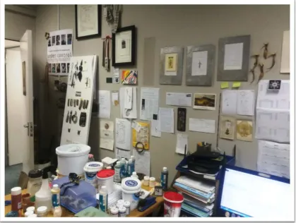 Figure 5: Another wall, showing artworks and reference materials 